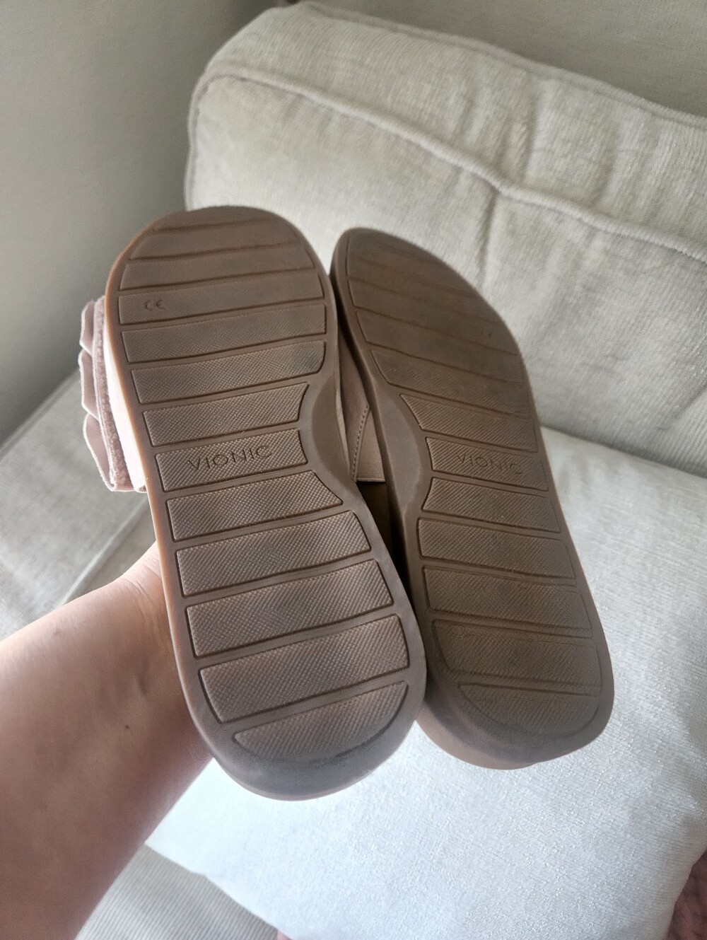 Vionic Taupe Ruffle Slide Sandals - Picture 5 of 7